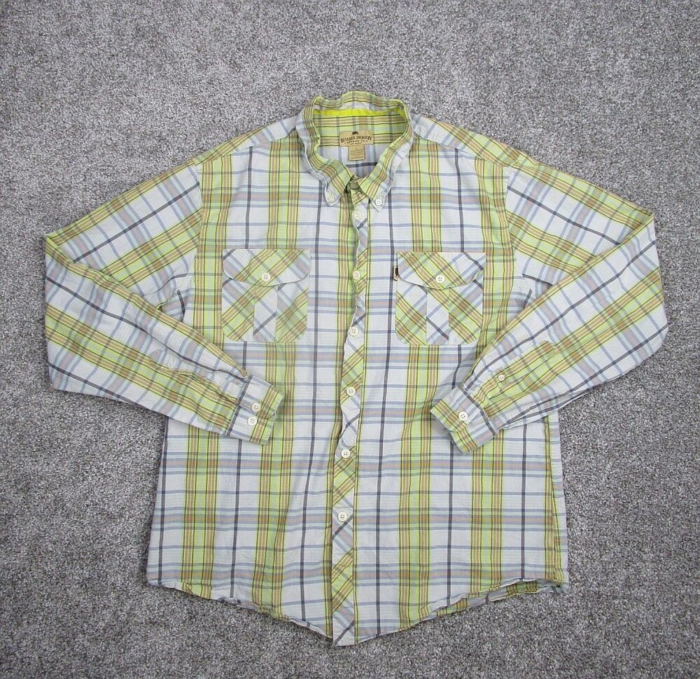Buffalo Jackson Shirt Men Large Green Yellow Plaid Long Sleeve Cotton Western